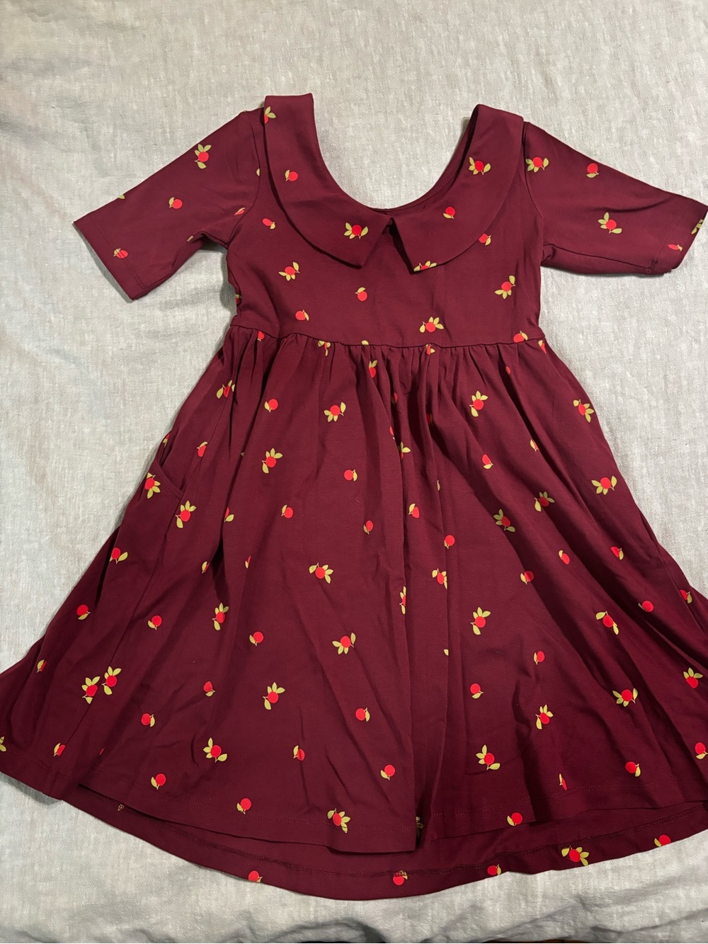 Hanna Andersson Maroon Cherry Print Collared Dress NWOT